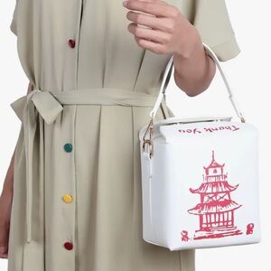 White and Red Pagoda Print Handbag